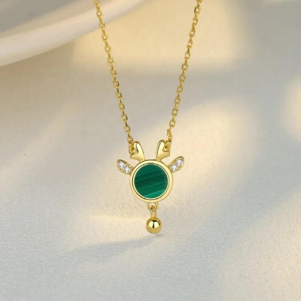 Christmas Gift Deer in Forest Natural Malachite 925 Sterling Silver Chokers Necklaces Malachite Jewellery Silver Necklaces