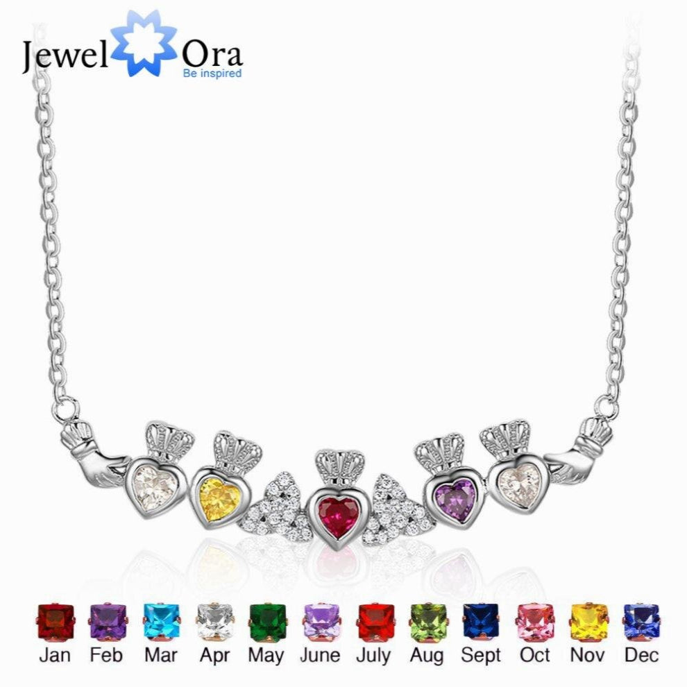 925 Sterling Silver Claddagh Necklace&Pendants 5 Heart Stones Necklace Irish Loyalty Symbol JewelOraNE101907
