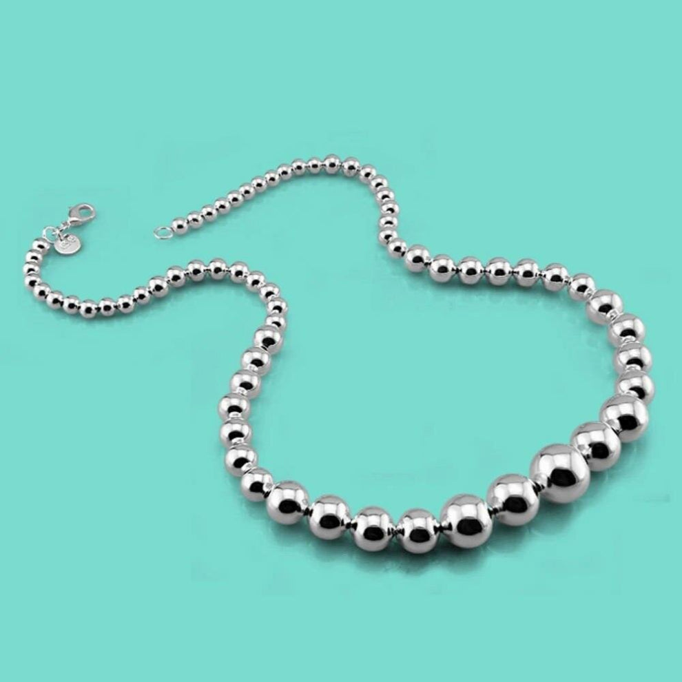 Womens Classic 925 Sterling Silver Necklace Round Bead Chain Chokers Necklace Chain Femal Charm Jewelry Birthday Gift