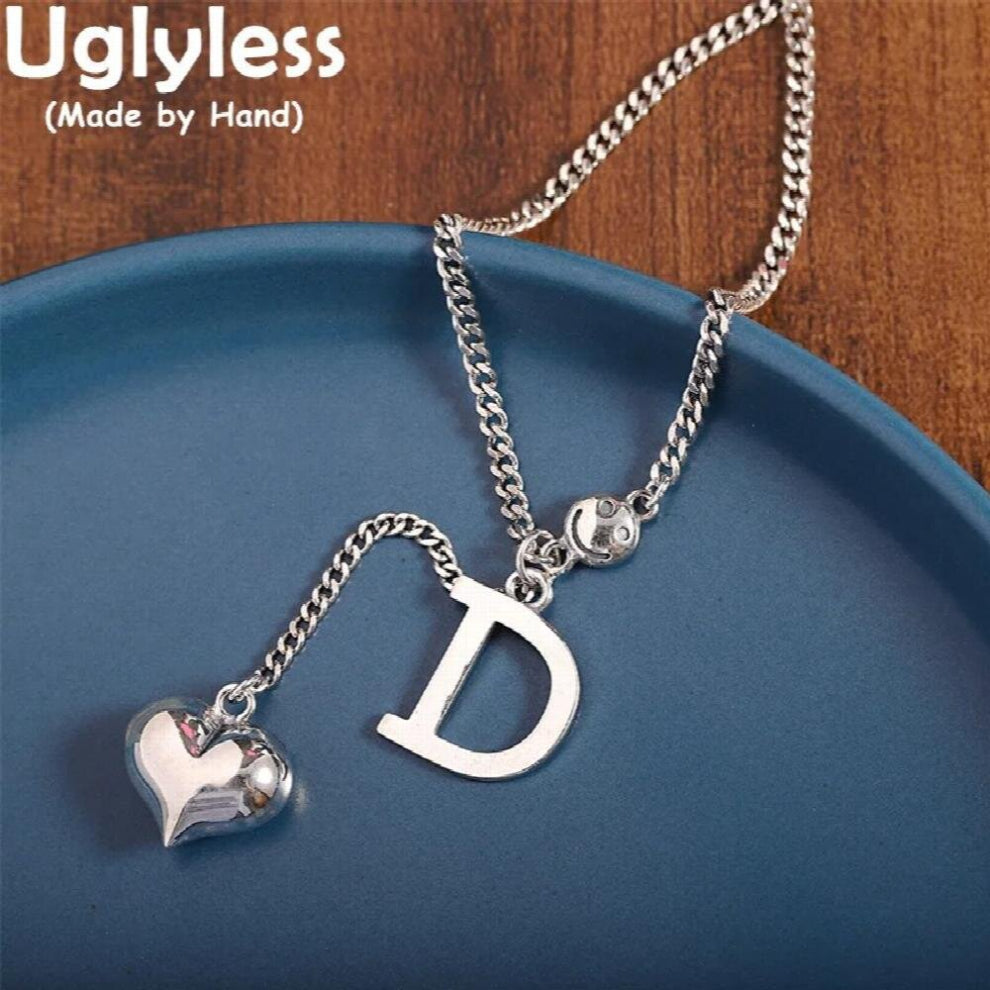 INS D Letters Necklaces for Women Glossy 925 Sterling Silver Heart Pendants Smile Chokers Face + Chains