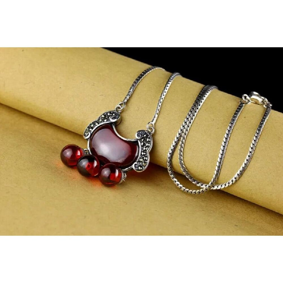 Vintage Eastern Beauty Chalcedony Tassels Necklaces for Women Thai Silver Ethnic Chokers Necklaces + Chains 925 Silver