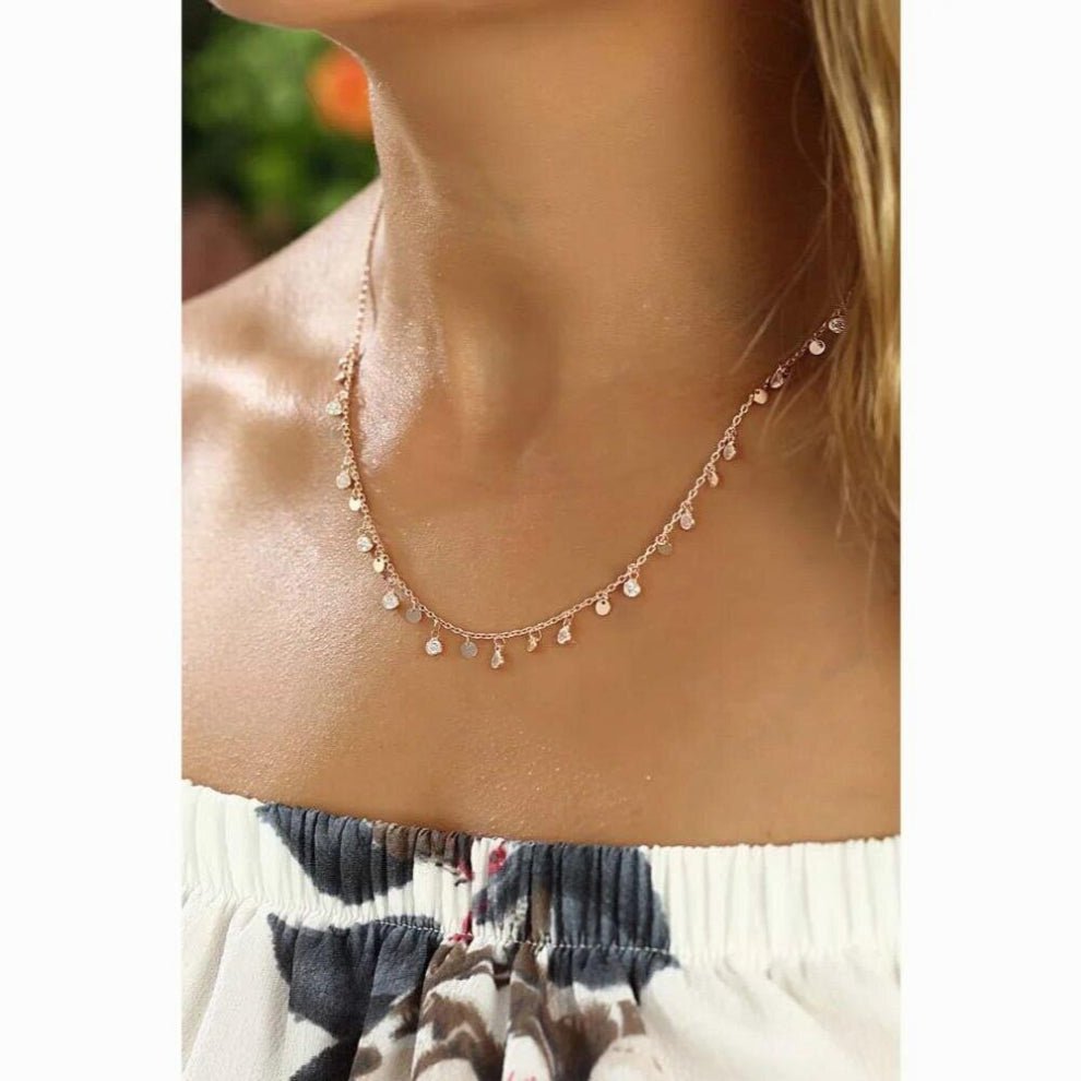 Glossy Scatters Necklace Jewelry 925 Sterling Silver Rose Plated Featuring Zircon with Chain
