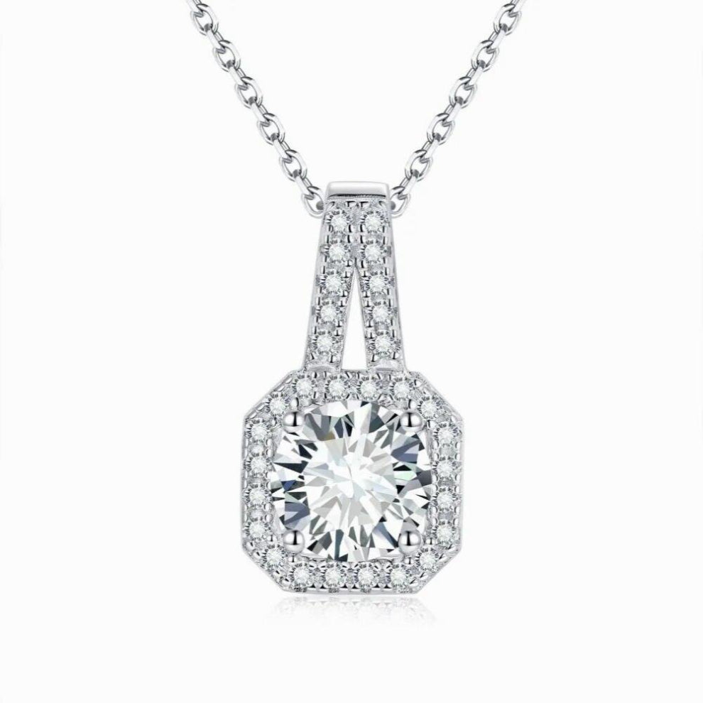 Moissanite Necklace1Carat D VVSI Gemstone Pendant 18K Plated Adjustable 925 Sterling Silver Chains Jewelry