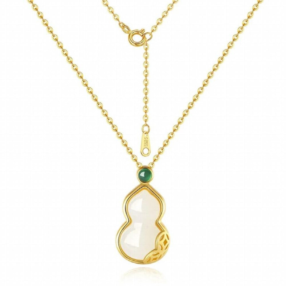 Gift Natural Jade Bottle Gourd S925 Sterling Silver Necklaces Gem Stone Pendant Jade Jewellery Silver Chokers