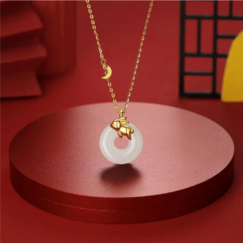 Jewelry Ladies Natural Jade Rabbit Ring S925 Sterling Silver Necklaces Jade Necklaces Chokers Necklaces Jade Jewelry