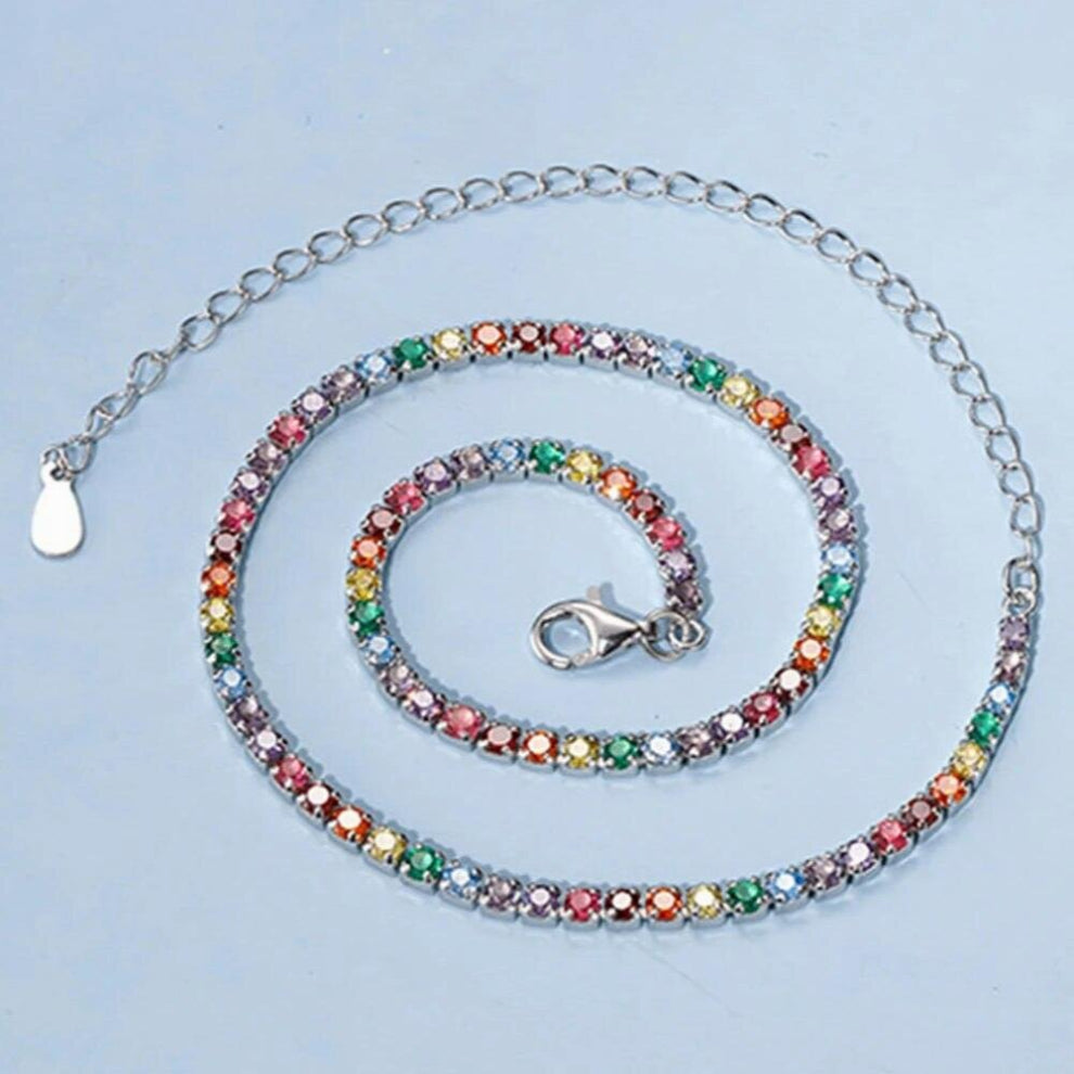 S925 Sterling Silver Tennis Necklace Bright 2.5mm Diamonds Rainbow Chokers Necklaces Women Jewelry Wedding Gift