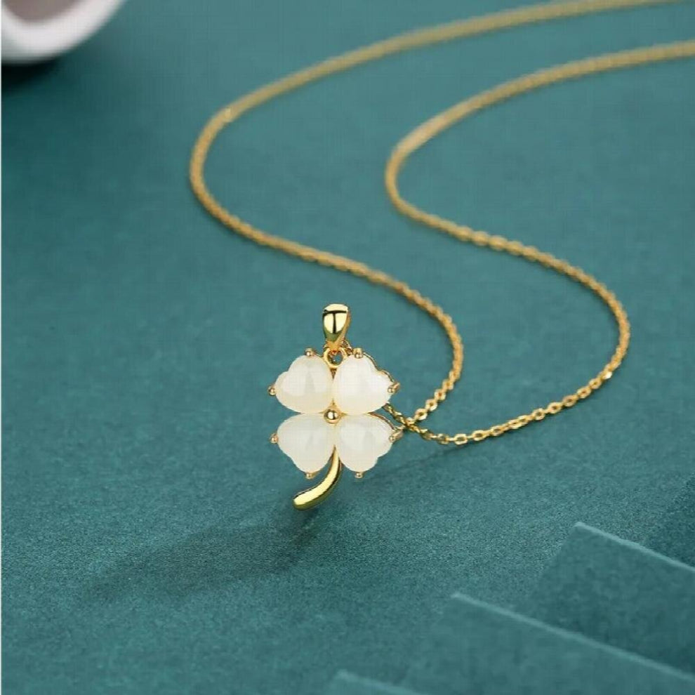 Christmas Four-leaf Clover Natural Jade S925 Sterling Silver Necklaces for Ladies Jade Chokers Necklaces Jade Jewelry
