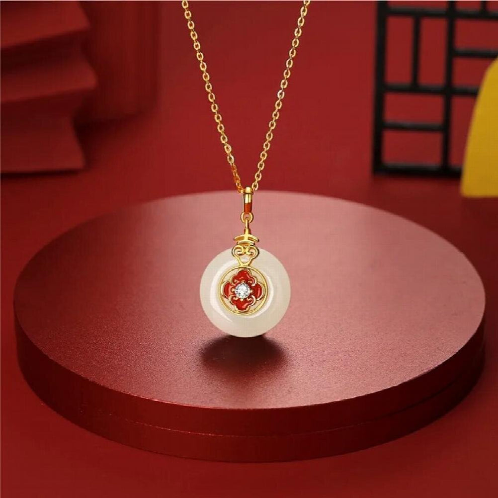 Christmas Ladies Natural Jade Blessing Button S925 Sterling Silver Necklaces Jade Necklaces Chokers Necklaces Jade Jewelry