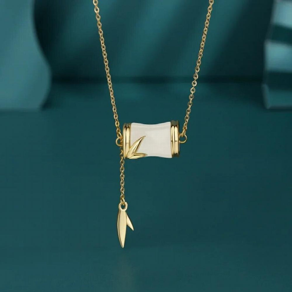 Christmas Ladies Natural Jade Bamboo S925 Sterling Silver Necklaces Gem Jade Necklaces Chokers Necklaces Jade Jewellery