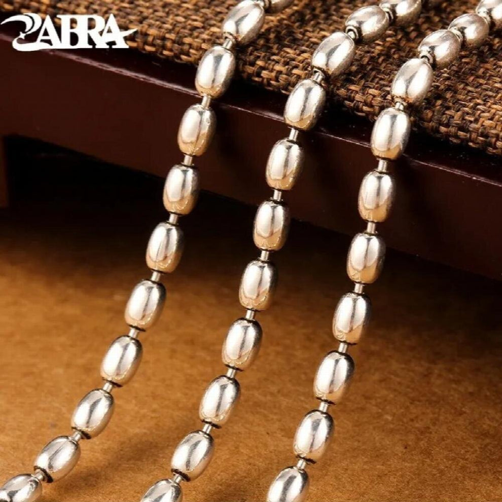 Necklace Men 925 Silver 3mm Vintage Long Round Rice Grain Shape Mens Chain Necklace Retro Sterling Jewelry For Male