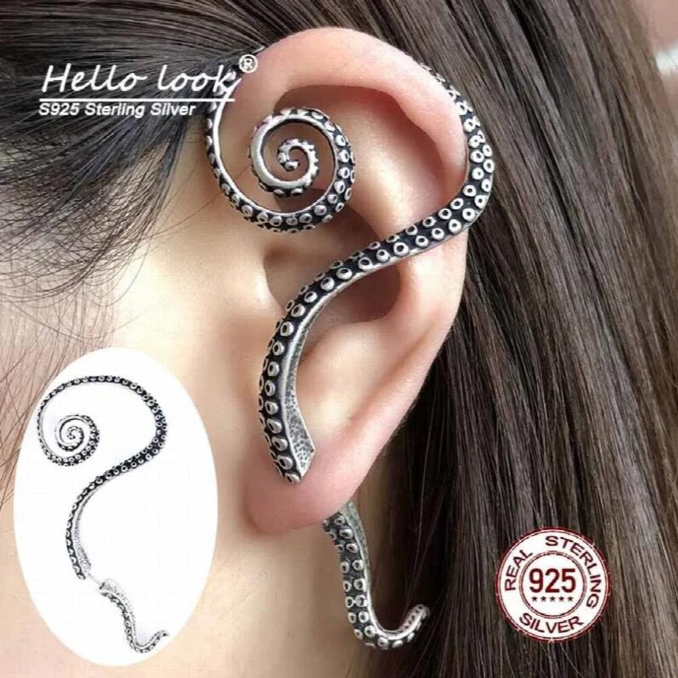 HelloLook Punk Octopus Earcuff Piercing 925 Sterling Silver Cartilage Piercing Earring Gothic Octopus Feet Ear Wrap Jewelry