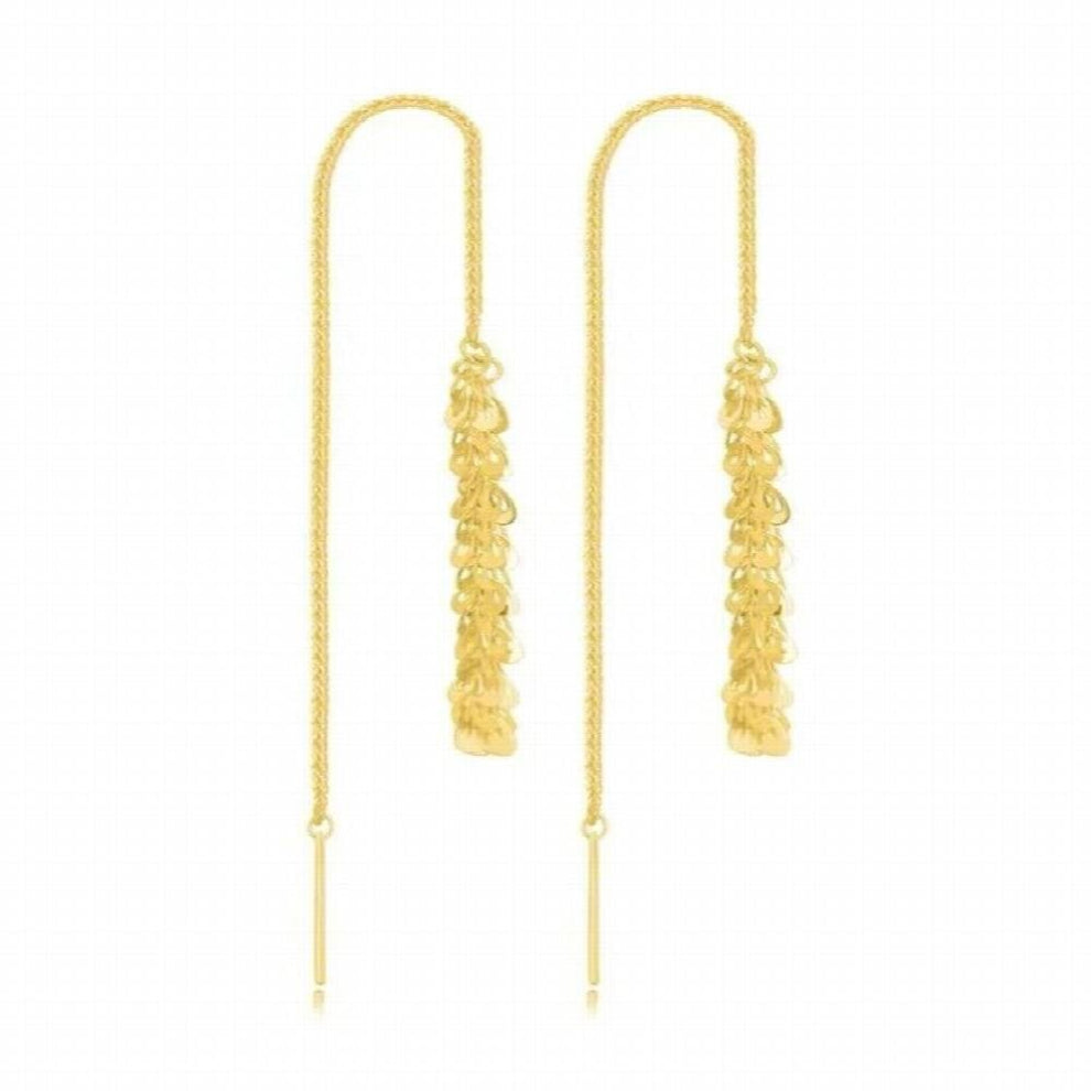 Real 18K Jewelry Drop Earrings Solid Grain Ear Wire Pure AU750 Tassel Chain Fine Wedding Gift for Women E621