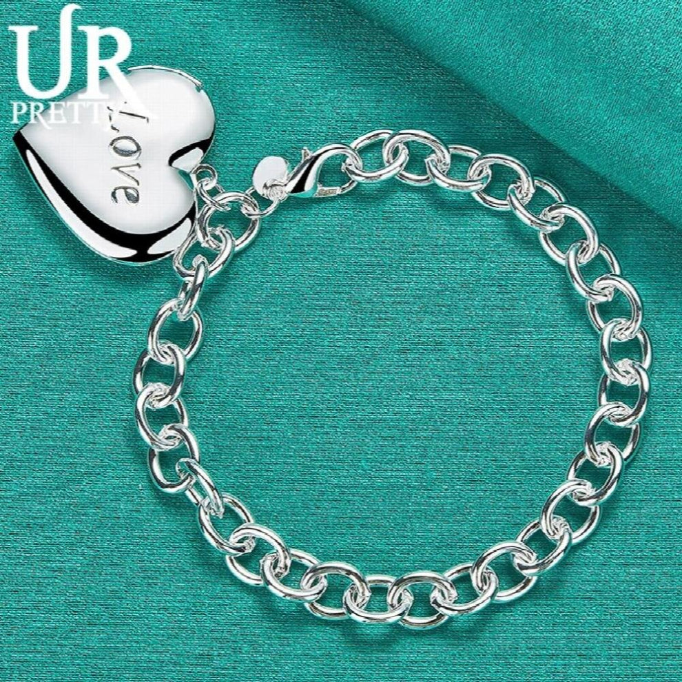925 Sterling Silver Solid Love Photo Frame Chain Bracelet For Women Wedding Engagement Charm Jewelry Christmas Gift