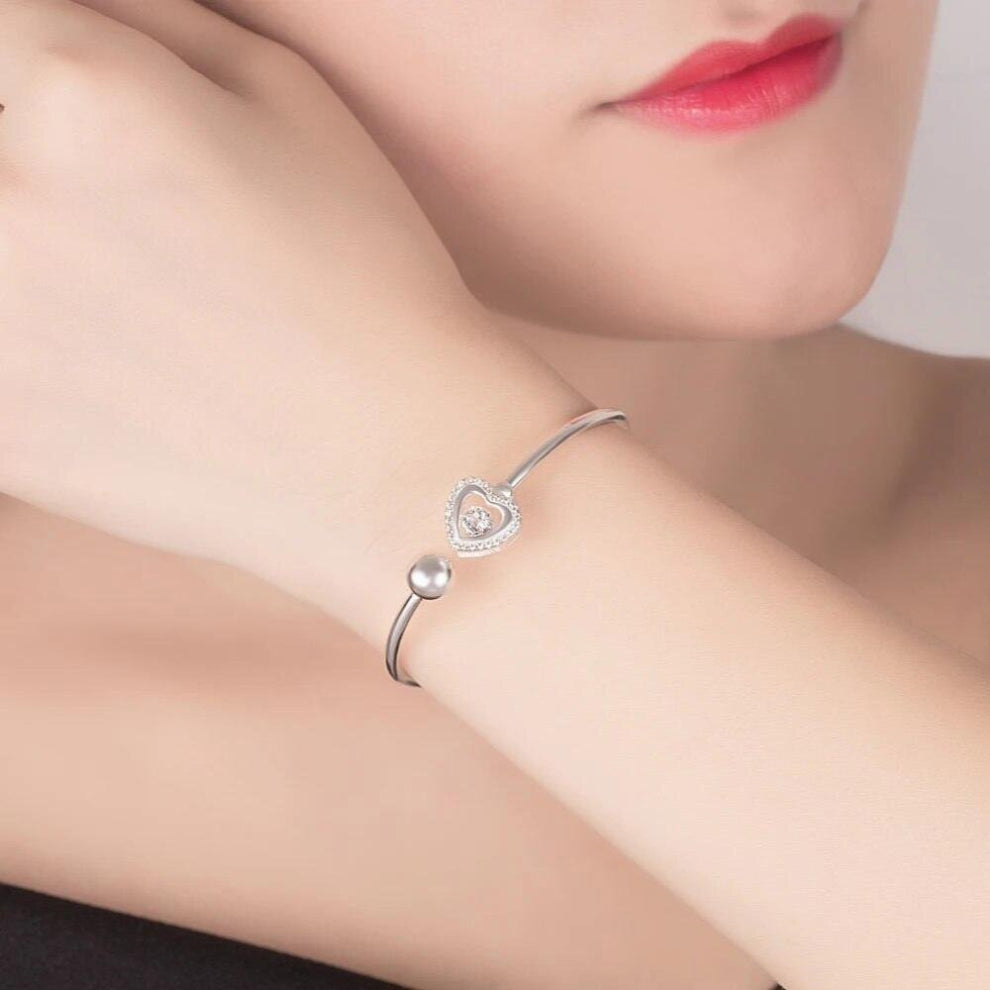 solid silver bracelet 100% 925 Sterling Silver Heart Charm Bracelet Women Zircon - CZ Wedding Girl jewelry