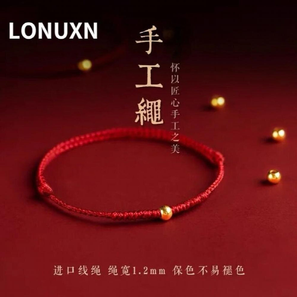 High Real 24K Yellow Beads 5mm Bracelet for Women Men 999 Glossy Red String Bracelet Couple Lover Red Rope Gift
