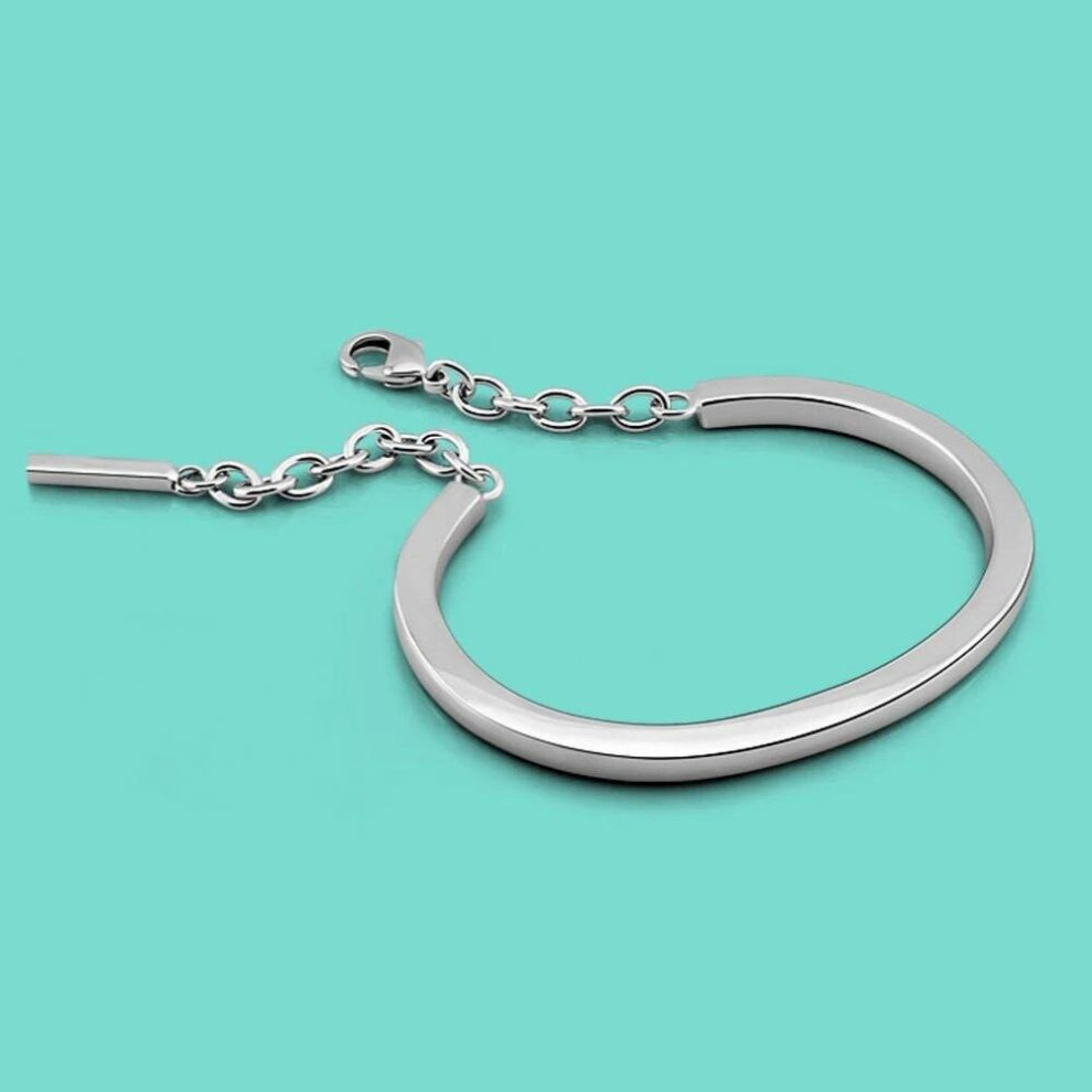 Womens Minimalist 925 Silver Bracelet Glossy Open Bangle Lobster Claw Clasp Female Solid Silver Charm Jewelry Gift