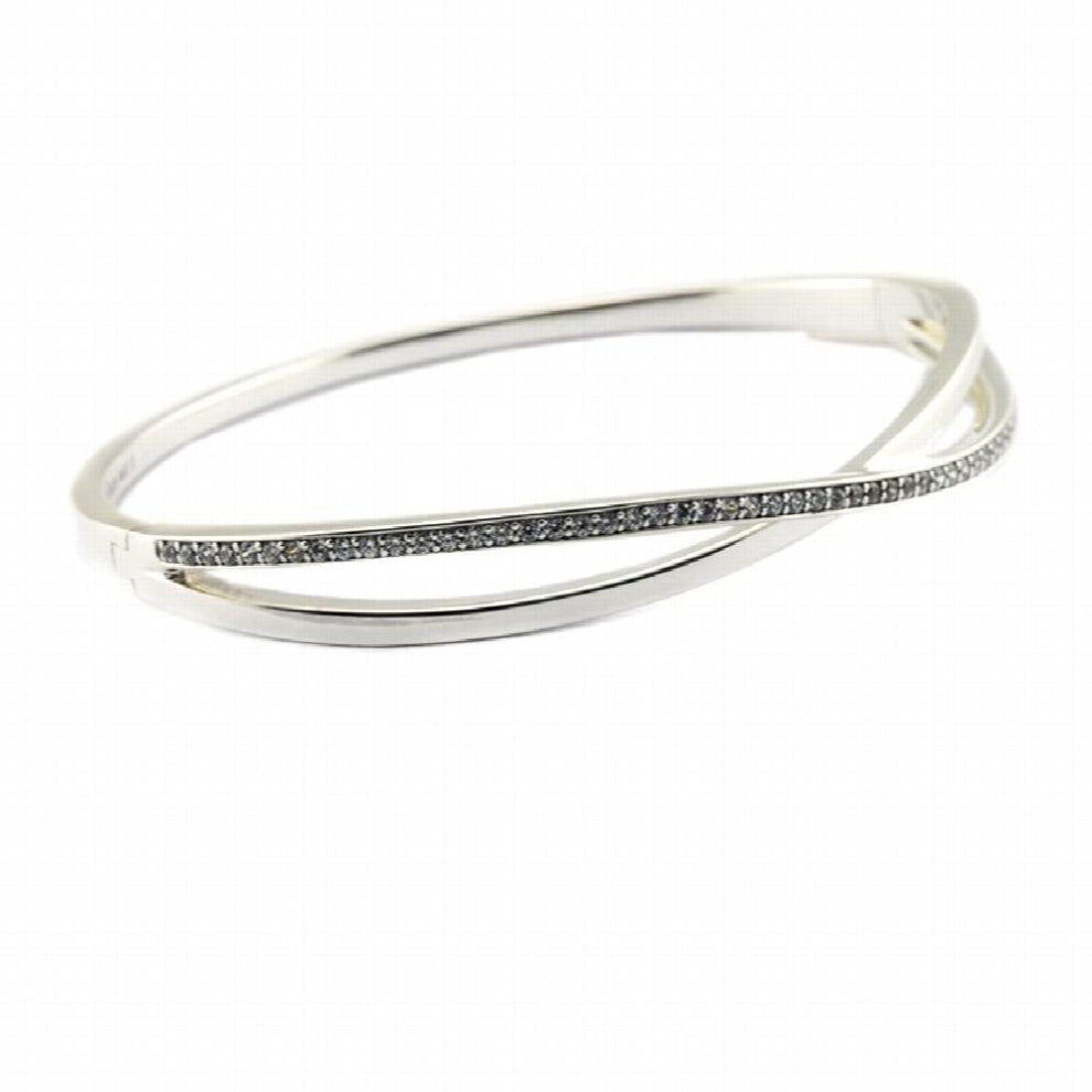 Entwined Bangle Features Alternating Lines Of Plain For Jewelry Making Sterling Silver Jewelry For Woman DIY Bracelets