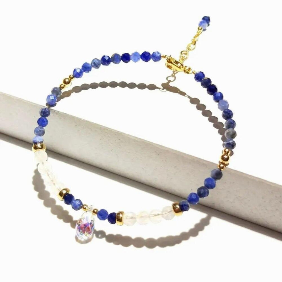 3mm Sodalite Moonstone Austrian Crystal Drop Beaded Sparkling Bracelet American 14K Filled Bracelet 17+3cm