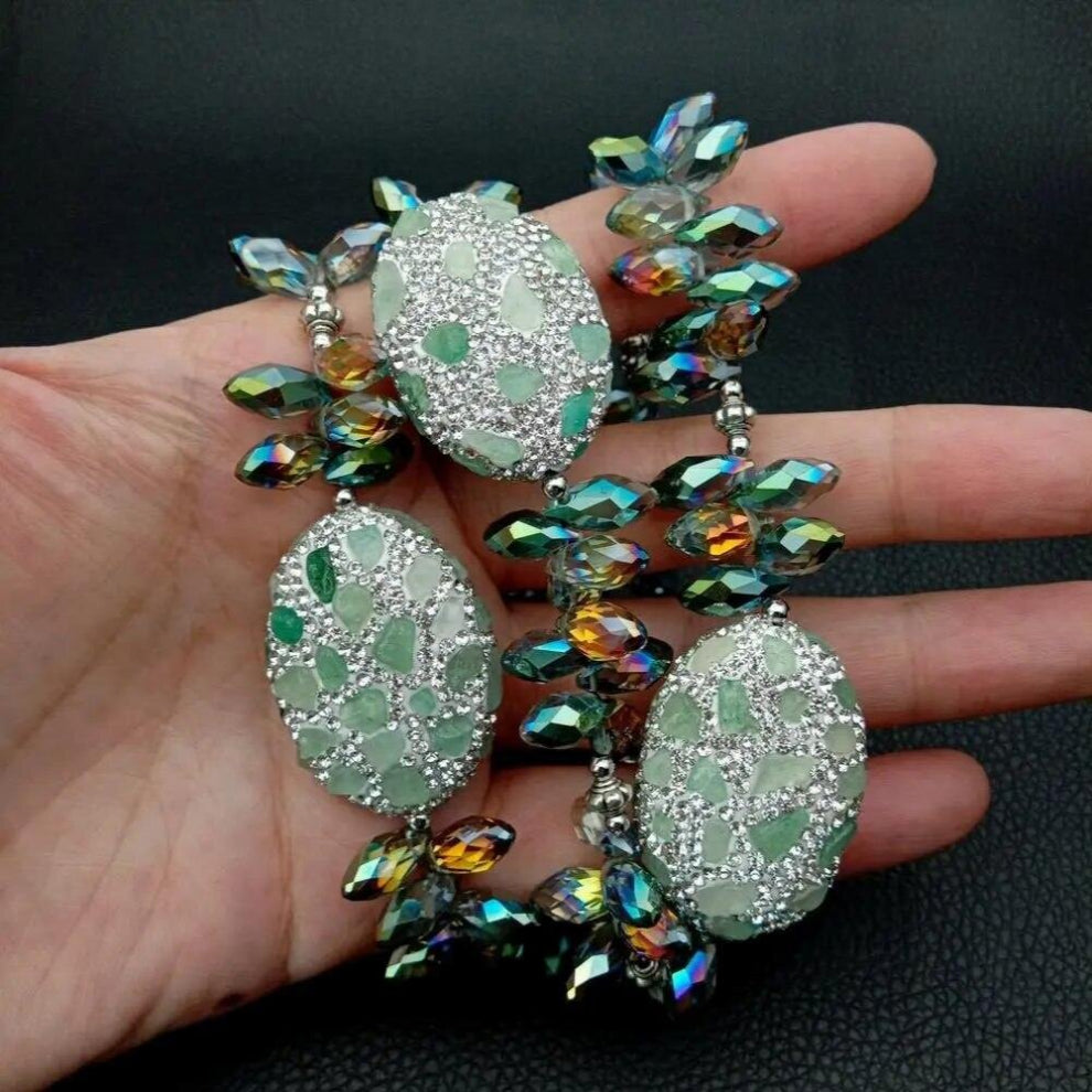 YYGEM 8 Pave Aventurine Chips Beads 3 Strands Green Crystal faceted teardrop top-drilled Bracelet magnet clasp