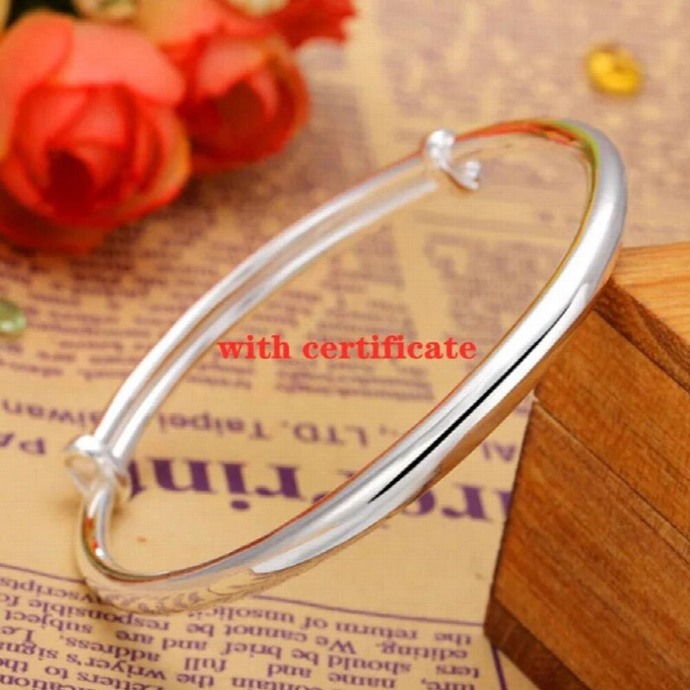 S999 Antique Silver Glossy Bangle for Women, Ethnic Style Push Pull Adjustable Solid Round Belly Jewelry for Lover Gift
