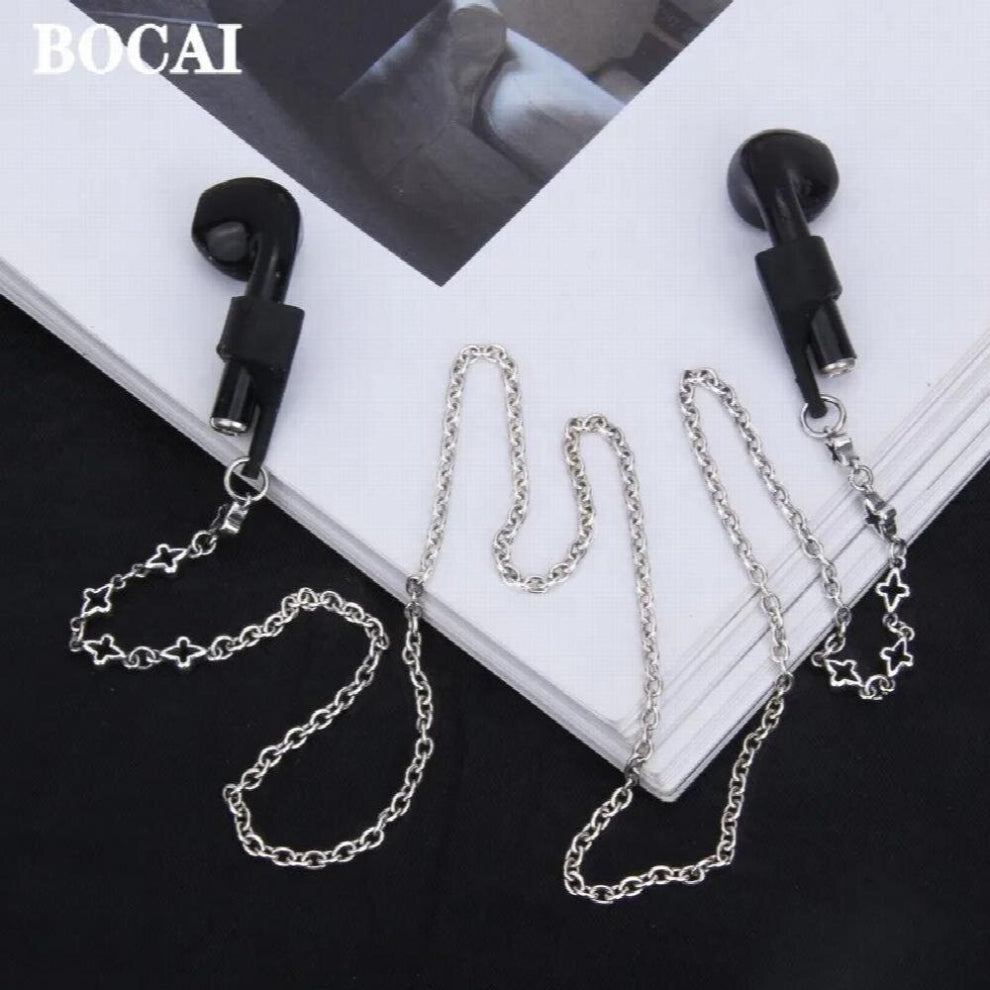 100% Real s925 Silver Headphone Case Anti Loss Necklace for Men and Women Personalized Long Sweater Chain