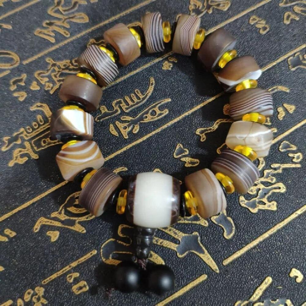 Natural Twined Agate Single Ring Bracelet Mens Retro Ethnic Style Single Ring Bracelet Jewelry