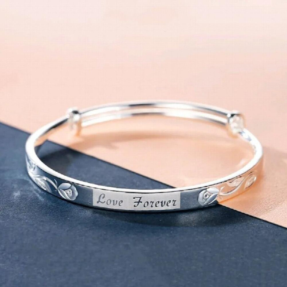 Boutique S999 Sterling Silver Bangle Love Intertwined Twisted Female One Light One Sand Push-Pull Jewelry Engagement Gift