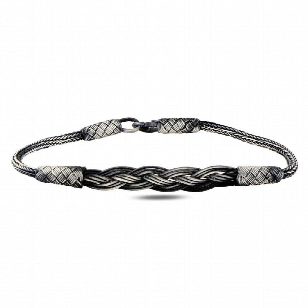 Silverlina Sterling Silver Oxidized Kazaziye Hand Knitting Bracelet