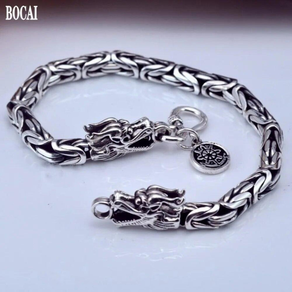 100% s925 Silver Jewelry Accessories Hand Leading Retro Man Bracelet Senior Process Peace Grain