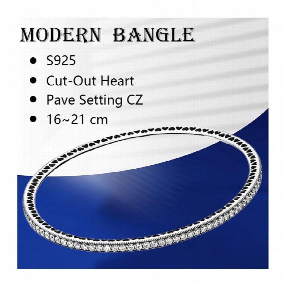 925 Sterling Silver Rigid Wrist Bracelets Bangles For Women Fine Jewelry Setting Zircon Stones Milgrain Cut Out Hearts