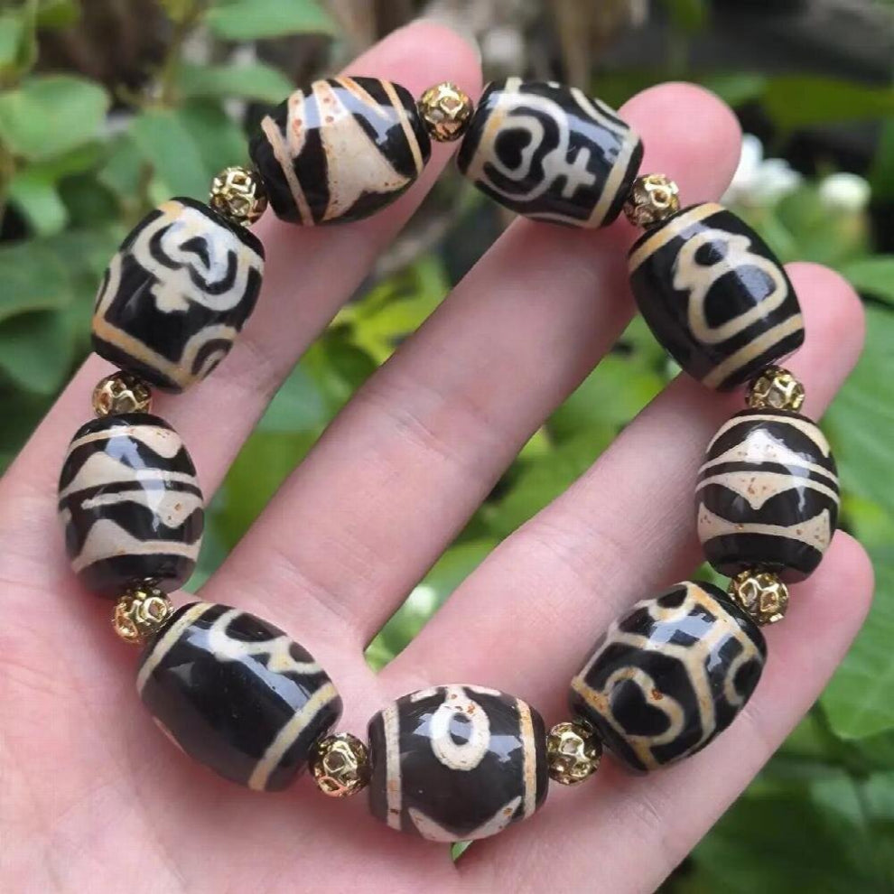 1pcs-lot Natural Old Agate Dzi Bracelet glossy rare pattern weathered pattern retro ethnic precious accessories