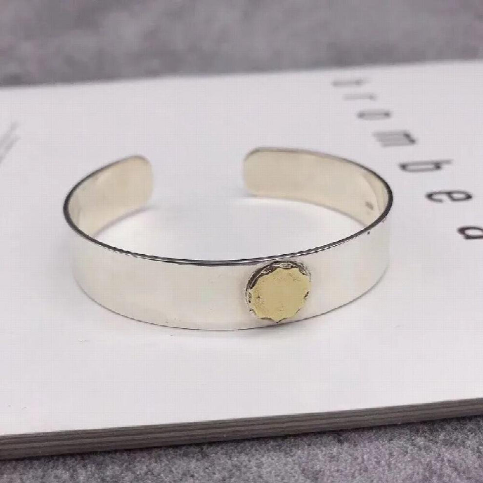 925 Silver Classic Wide Edition Glossy Bracelet Men and Women Couples Open Silver Bracelet