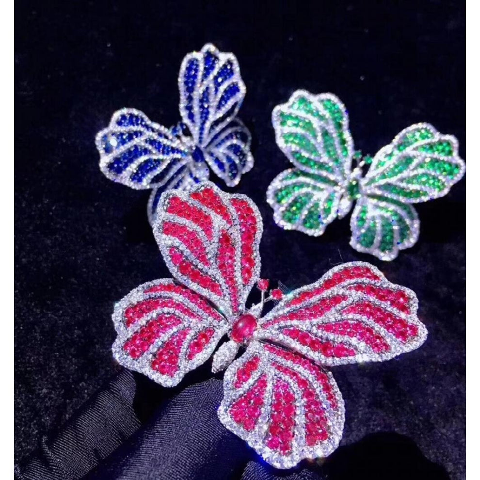 RED-BLUE-GREEN CZ zircon BUTTERFLY Brooch-PENDANT for woman Jewelry Clothes Decoration