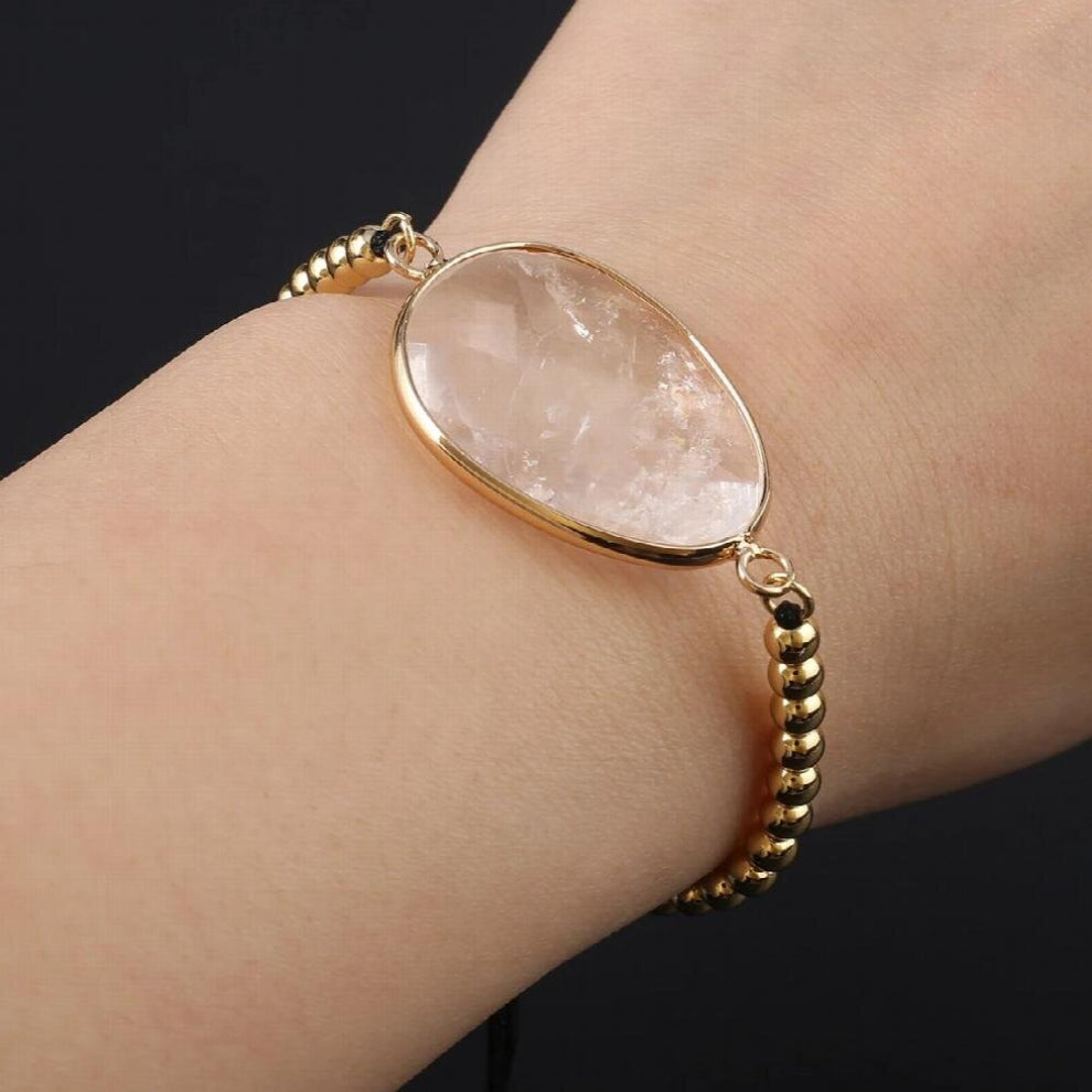 Natural Stone Pendant Bracelets Faceted Healing Crystal Agate Stone Golden Alloy Beads Cord Knitting for Jewelry Gift