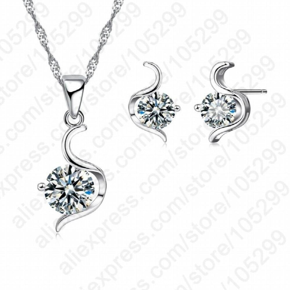 Fast Hot Cubic Zircon CZ 925 Sterling Silver Pendant Necklace&Earrings Jewelry Sets For Women