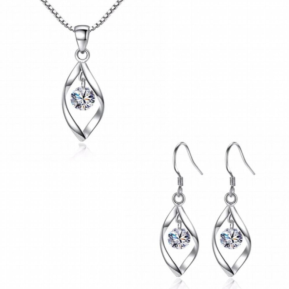 925 Silver Needle Jewelry Set Mosaic CZ Zircon Twist Water Drop Necklace+Earrings For Women Jewelry Gift Brincos Femme