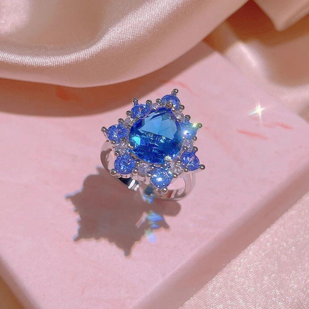 Ladies Sterling Silver 925 Jewelry Sets For Women sapphire Rings-Earrings-Pendant Necklace Set Gift