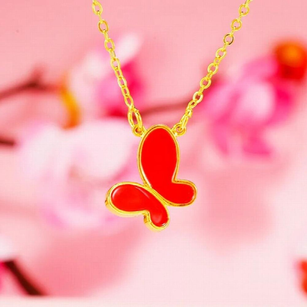 OMHXFC SS47 European Woman Party Birthday Wedding Gift Butterfly 24KT Necklace+Ring+Bracelet Jewelry Set