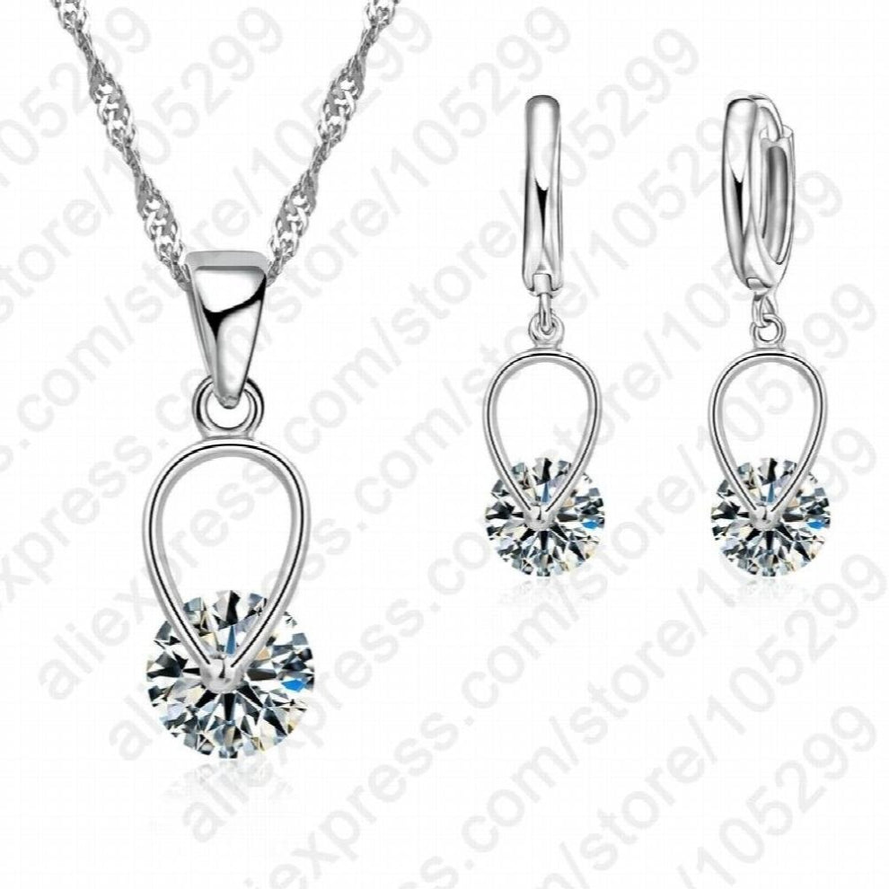 Newest Pure 925 Sterling Silver Cubic Zircon Classic Wedding Necklace-Earring Jewelry Sets For Women