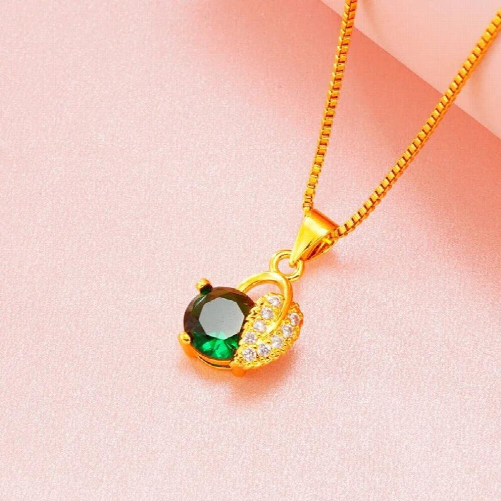 SS36 European Woman Girl Party Birthday Wedding Gift Leaf Zircon 24KT Necklace+Stud Earrings Jewelry Set