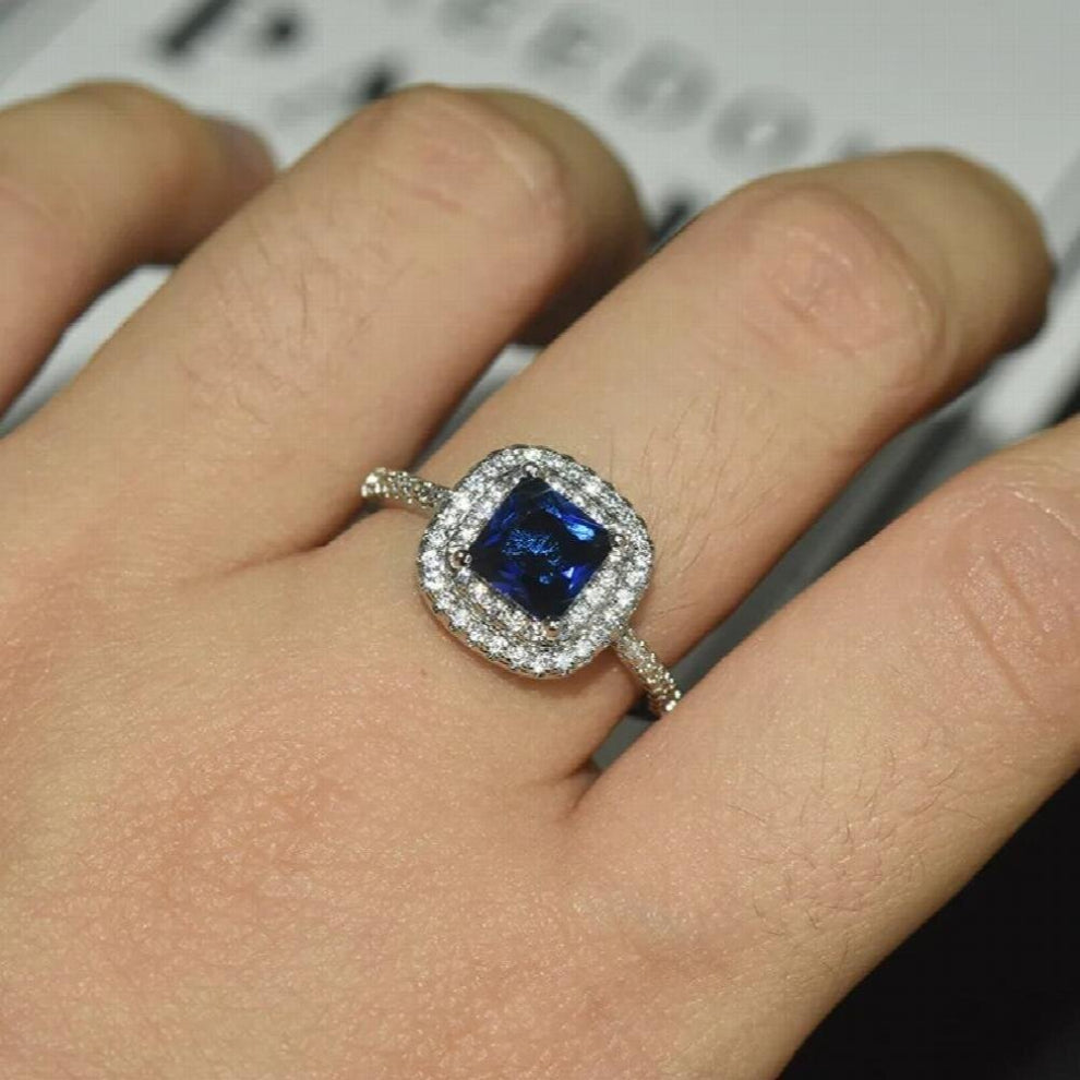 JE74 Woman Party Birthday Wedding Gift Square Zircon 18KT Ring+Necklace+Stud Earrings Jewelry Set