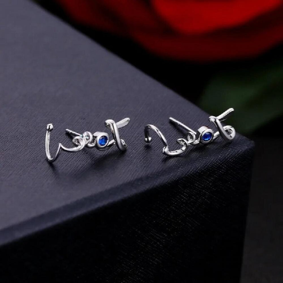 Personality OL Woman Silver Letter Zircon 925 Sterling Silver Stud Earrings+Ring Jewelry Set SE23