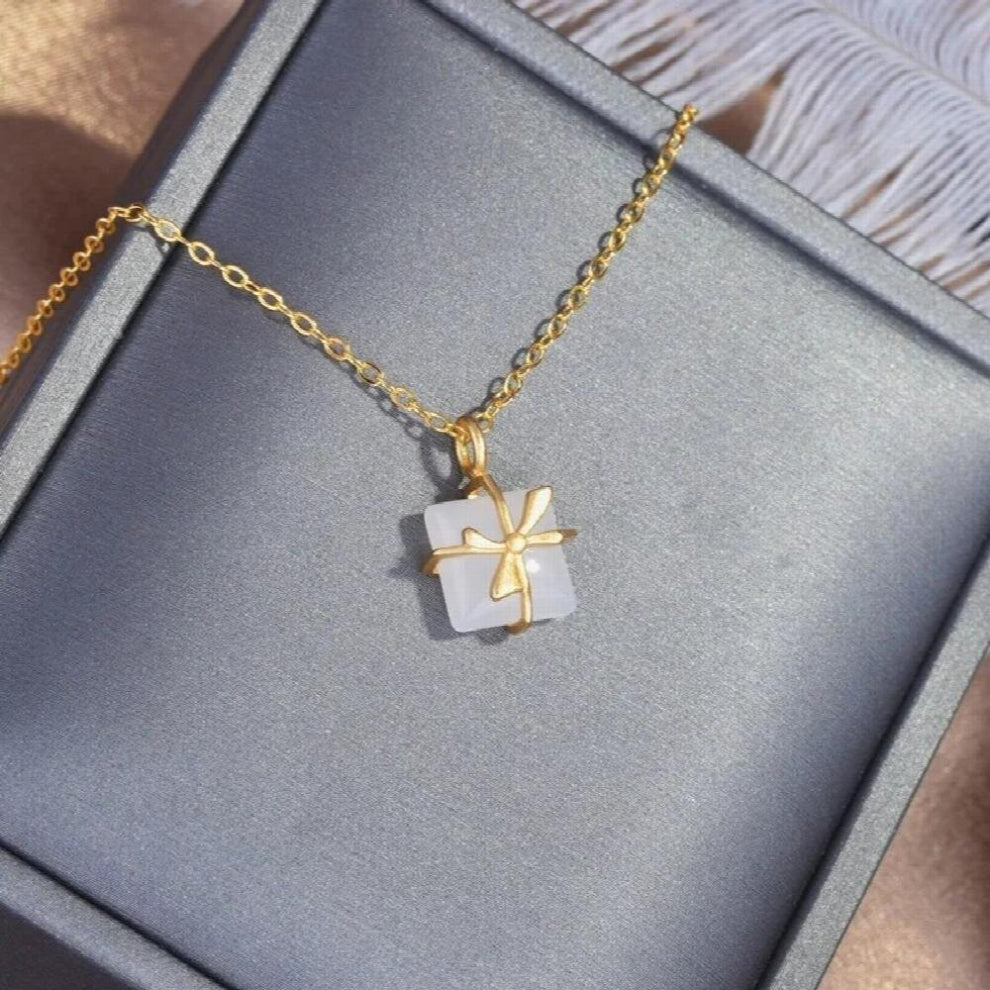 JE342 European Woman Girl Party Birthday Wedding Gift Bowtie 24KT Pendant+Bracelet Jewelry Set