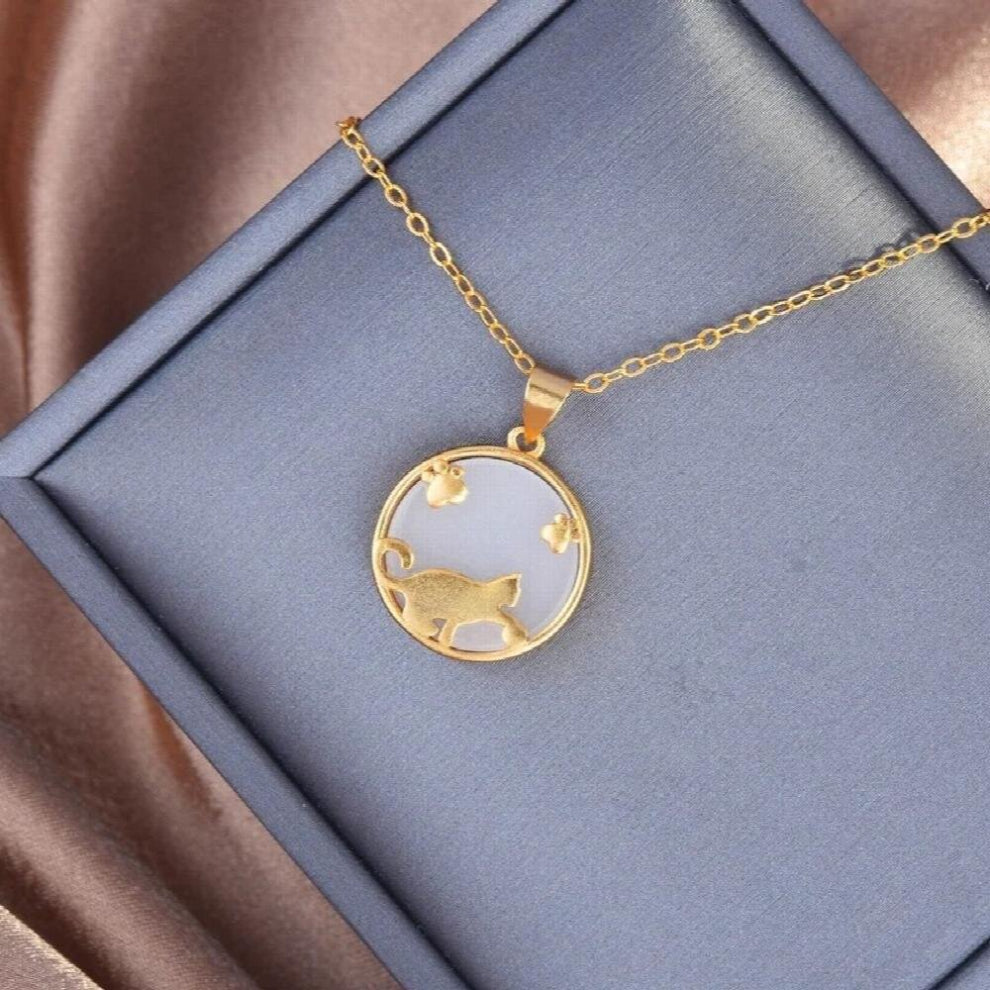 JE339 European Fine Woman Girl Party Birthday Wedding Gift Cat 24KT Pendant+Bracelet Jewelry Set