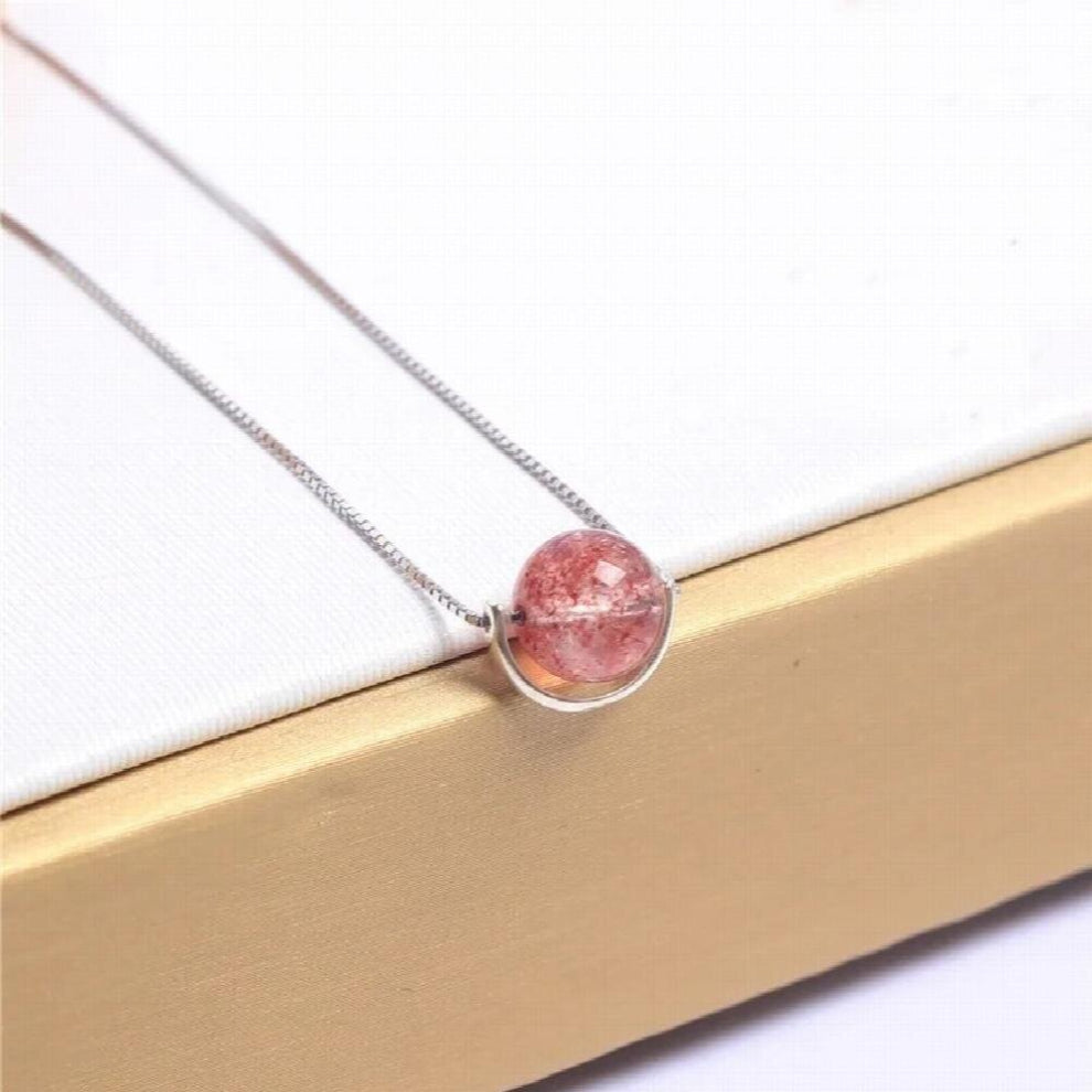 ZB480 Woman Birthday Gift Natrual Strawberry Quartz 925 Sterling Silver Necklace+Earrings Jewelry Set
