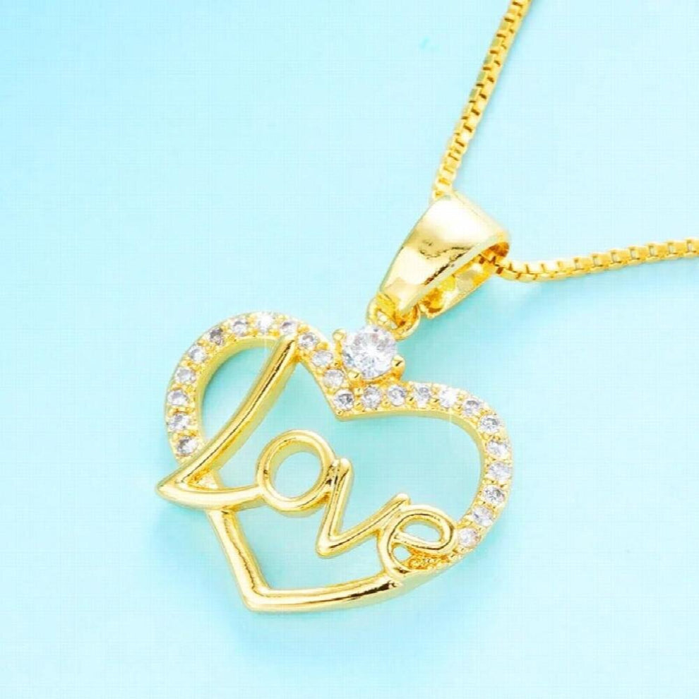European Woman Party Birthday Wedding Gift Heart LOVE Zircon 18KT Necklace+Ring Jewelry Set SS04