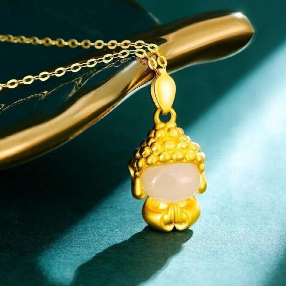 JE337 European Woman Girl Party Birthday Wedding Gift Buddha 24KT Pendant+Bracelet Jewelry Set