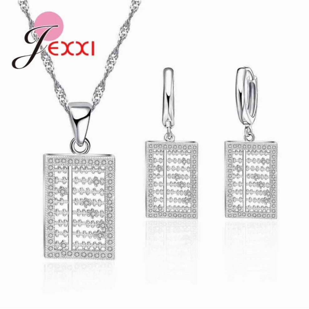Abacus Shape Necklace&Earring Setting With Small Rhinestones 925 Sterling Silver Women Daily Life Jewelry Sets Promotion