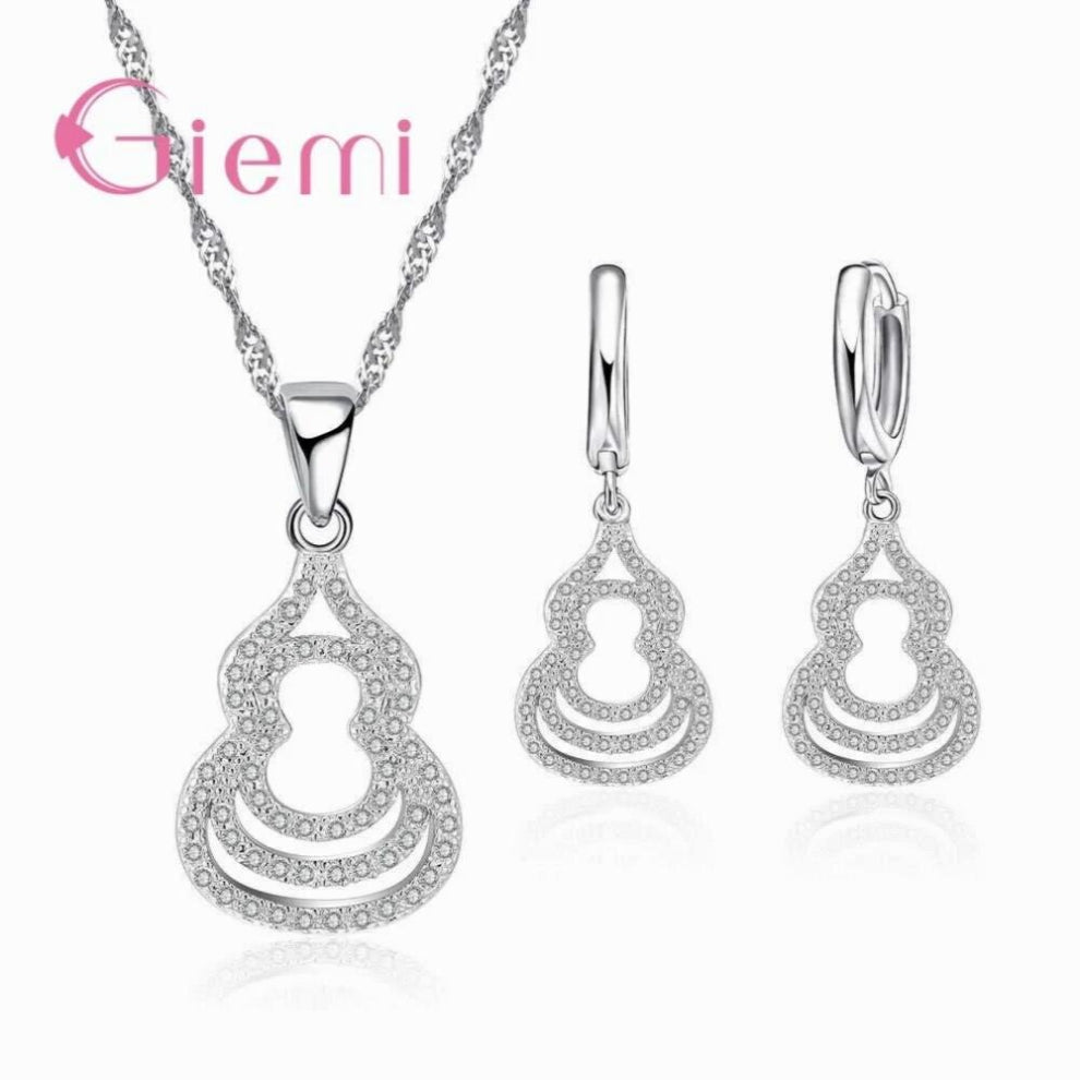 Shining Gourd Crystal CZ Earring Sets FashionNecklace Choker Pendant For Women Wedding Party