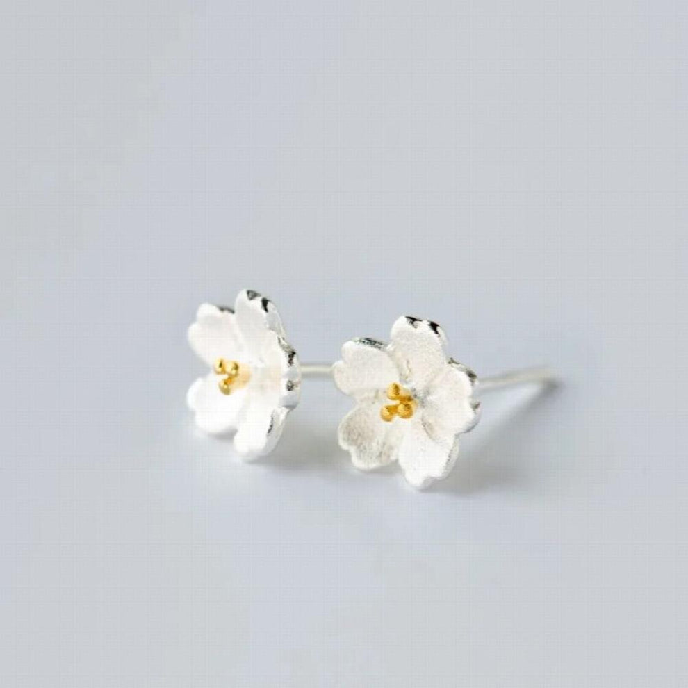 European Woman Girl Party Gift Sakura 925 Sterling Silver Stud Earrings+Ring+Necklace Jewelry Set JE04